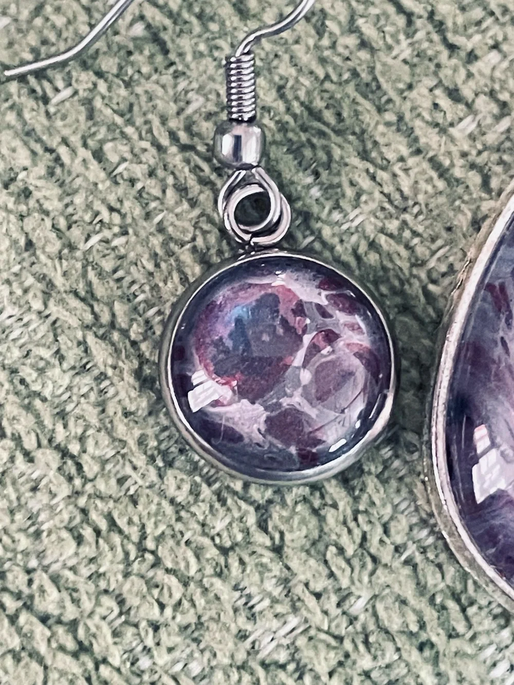 Handcrafted Teardrop Pendant & Earrings Set in Purple and Multicolor by me.